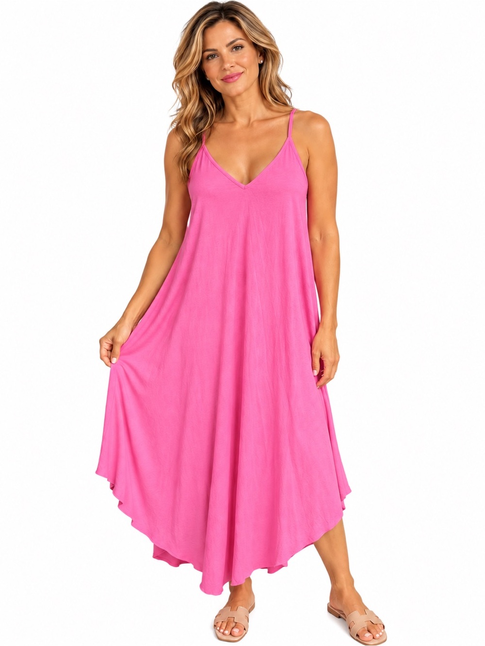 Women’s Pink V-Neck Slip Dress Nightgown